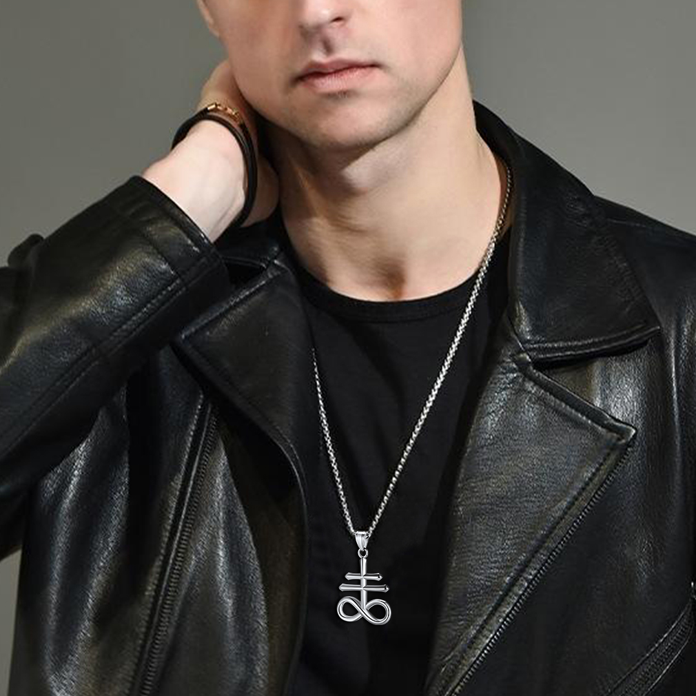 Man wearing Leviathan Cross necklace with jacket