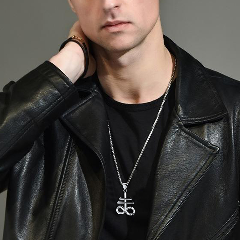 Man wearing Leviathan Cross necklace with jacket