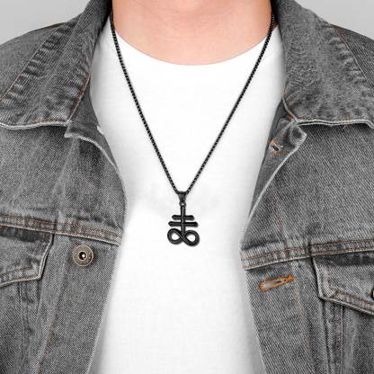 Man wearing black Leviathan Cross necklace casual outfit