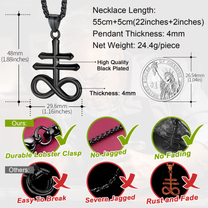 Black Leviathan Cross necklace size chart stainless steel