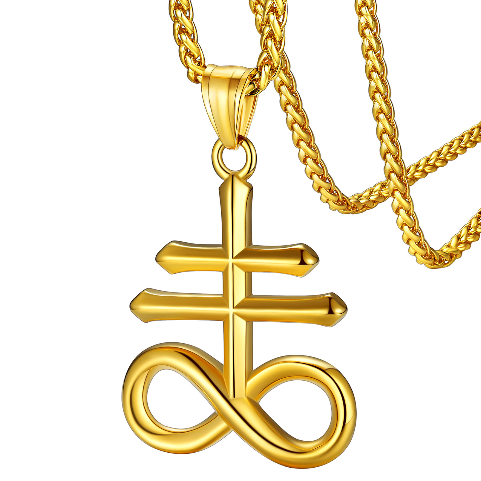 Gold Leviathan Cross pendant necklace stainless steel jewelry