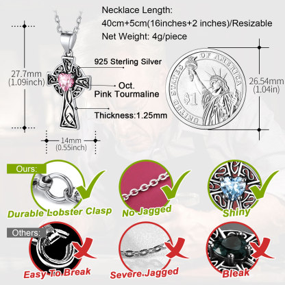 Silver Birthstone Cross Pendant Necklace for Women detail