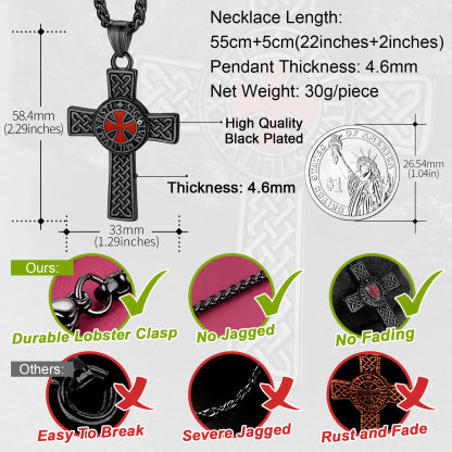 Knights Templar cross necklace for men stainless steel