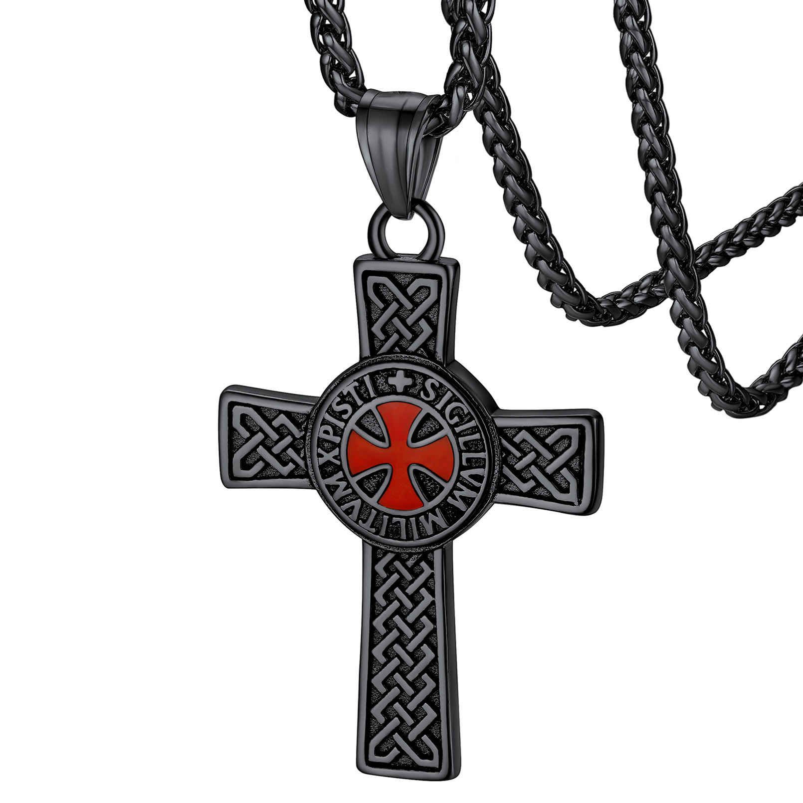 Black Knights Templar Celtic Cross Necklace for Men Women