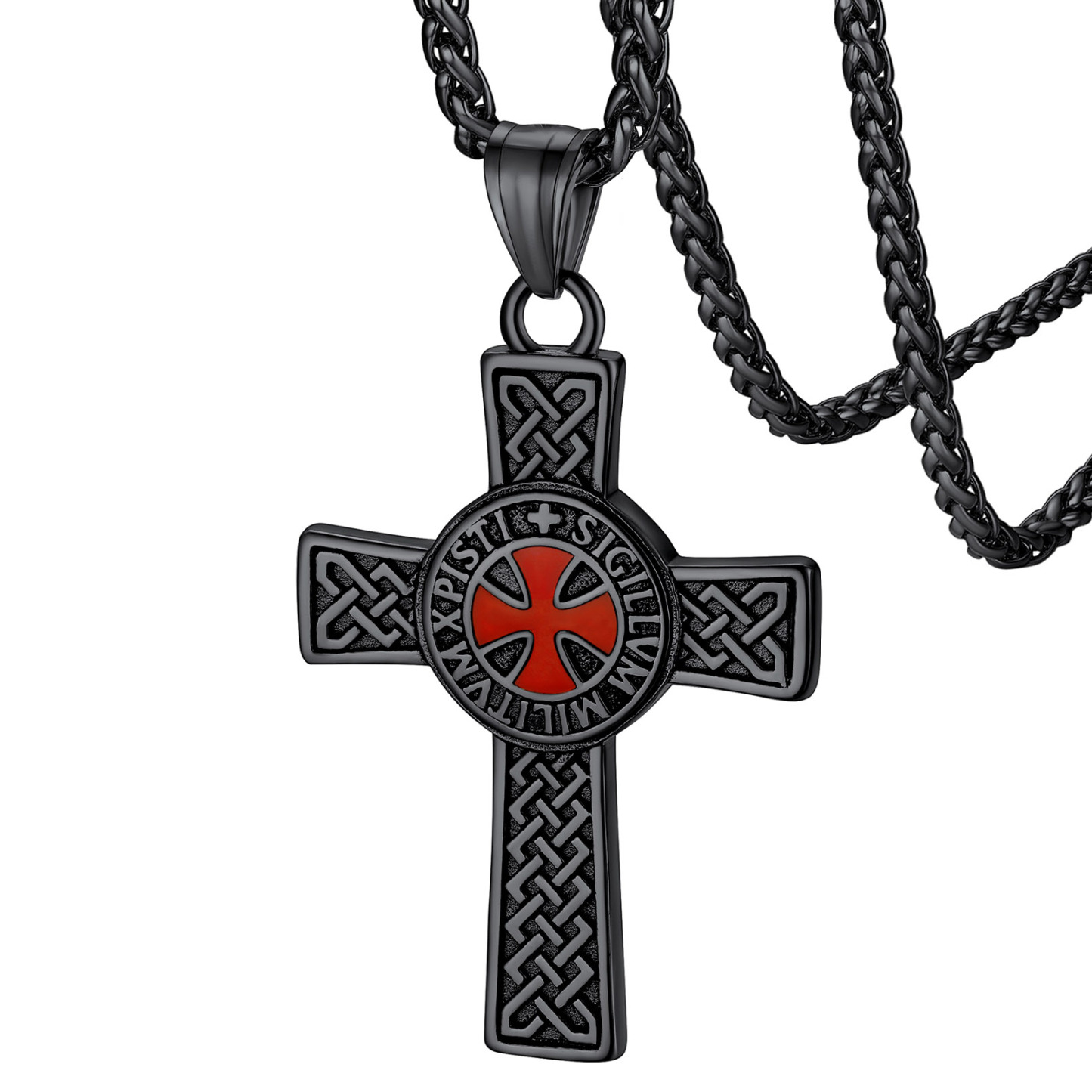 Black Knights Templar Celtic Cross Necklace for Men Women