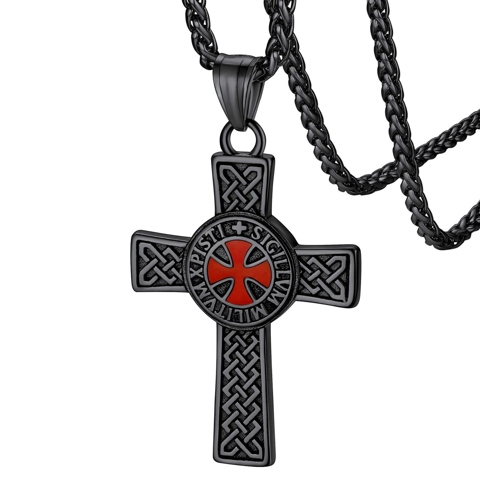 Black Knights Templar Celtic Cross Necklace for Men Women