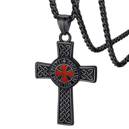 Black Knights Templar Celtic Cross Necklace for Men Women
