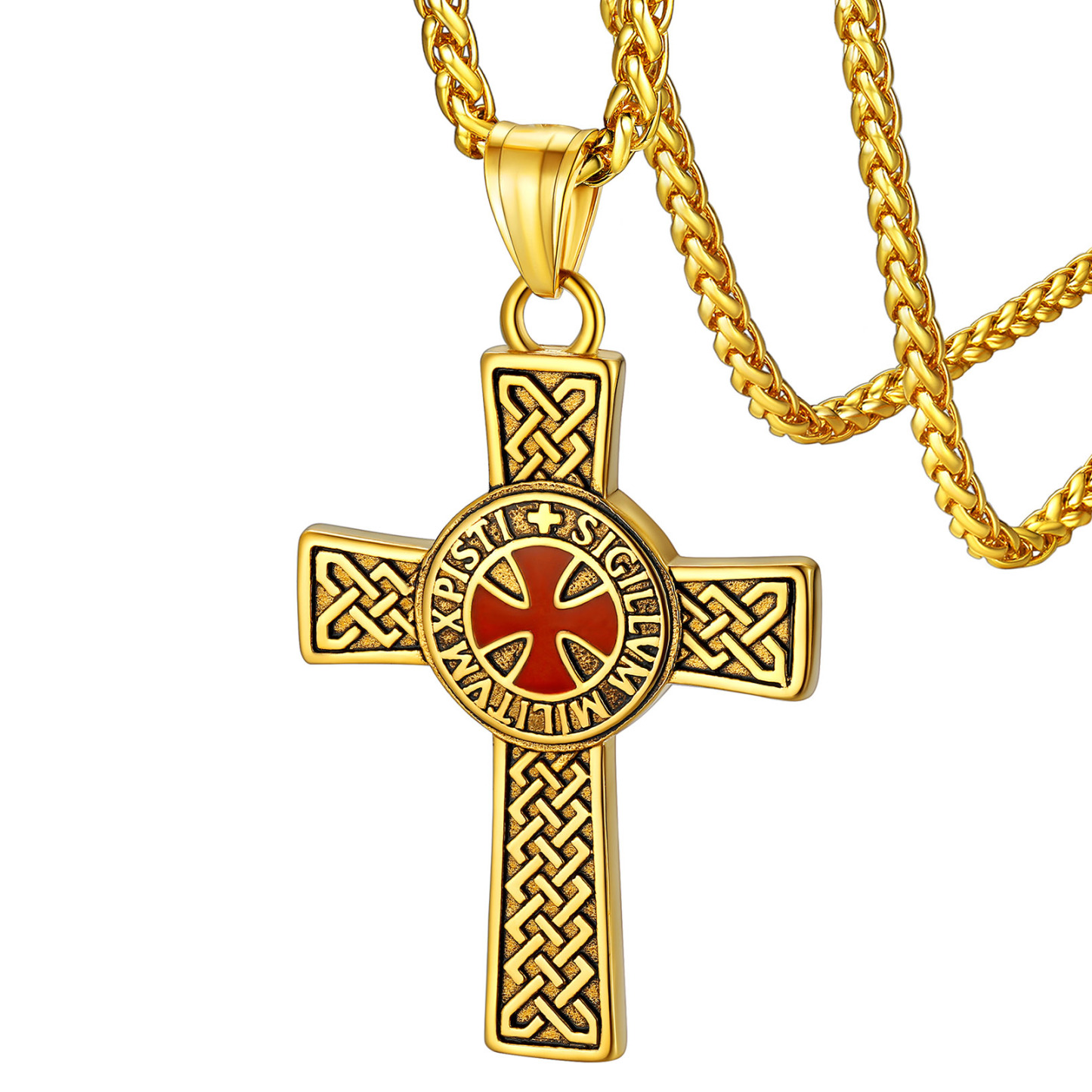 Gold Knights Templar Celtic Cross Necklace for Men Women