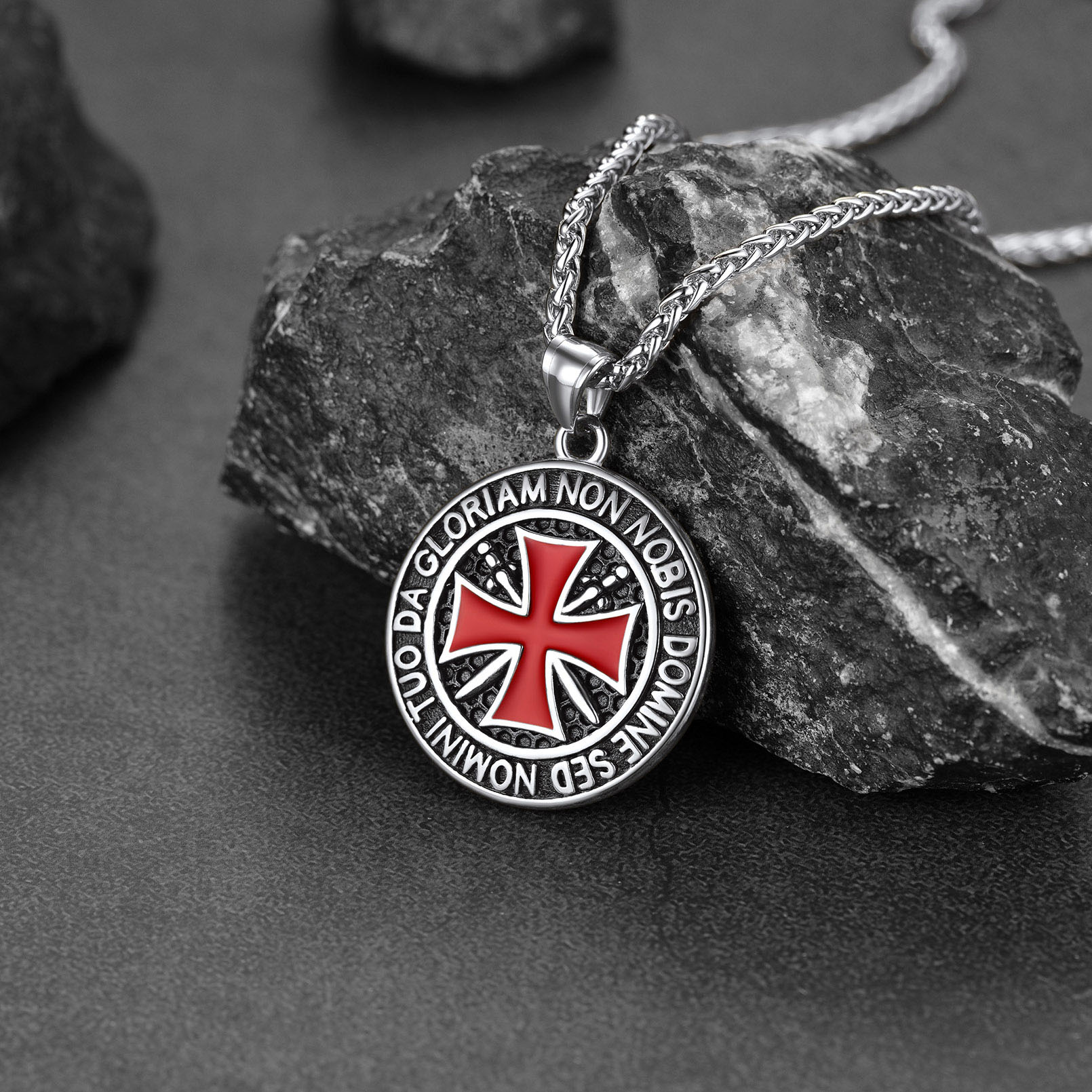 Templar cross pendant detailed engraving close up