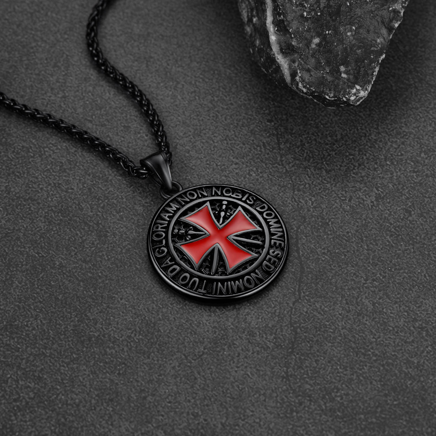 Black Templar cross pendant detailed engraving close up
