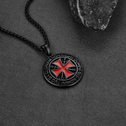 Black Templar cross pendant detailed engraving close up