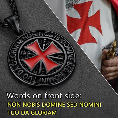 Black Templar cross necklace with red enamel cross, bold knight-inspired jewelry