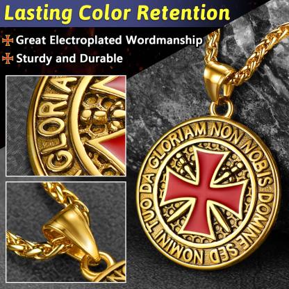 Size and material details of stainless steel Templar cross necklace with lobster clasp