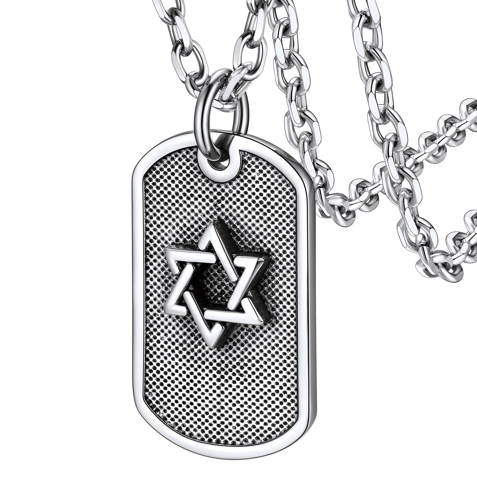 Stainless Steel Star of David Dog Tag Necklace for Men Women
