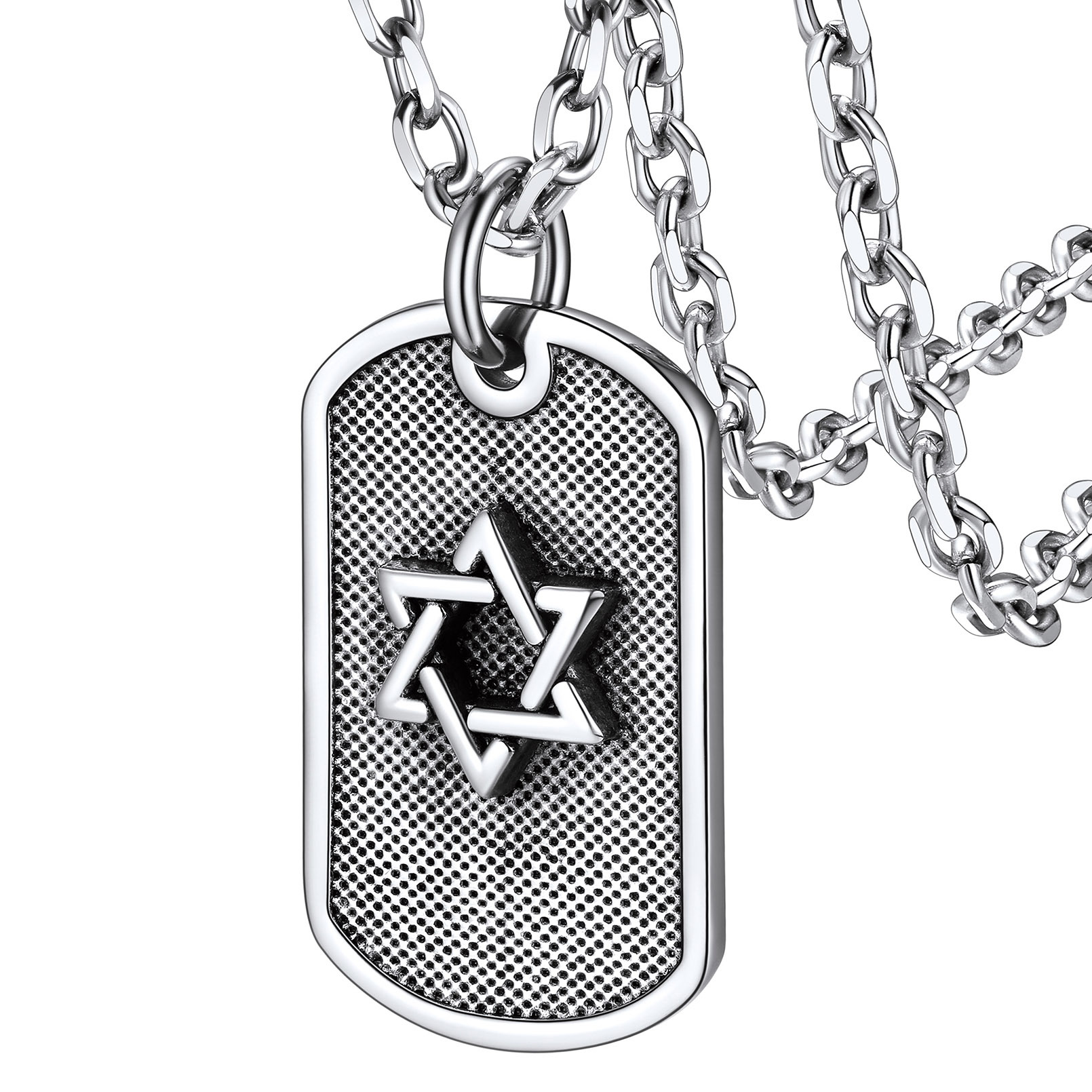 Stainless Steel Star of David Dog Tag Necklace for Men Women