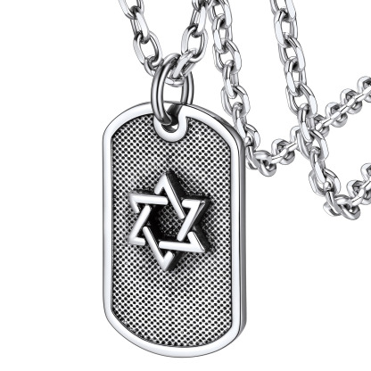 Stainless Steel Star of David Dog Tag Necklace for Men Women
