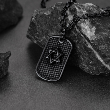 Stainless Steel Star of David Dog Tag Necklace for Men Women