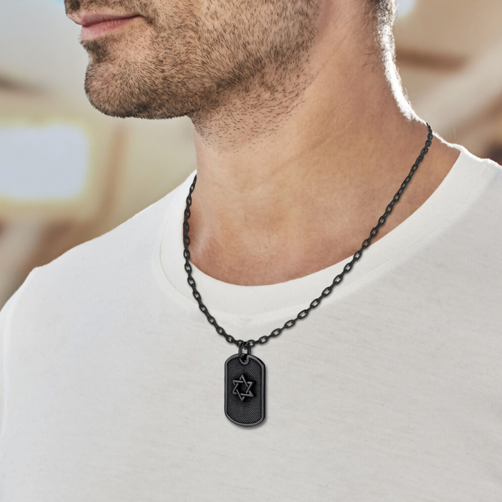 Stainless Steel Star of David Dog Tag Necklace for Men Women