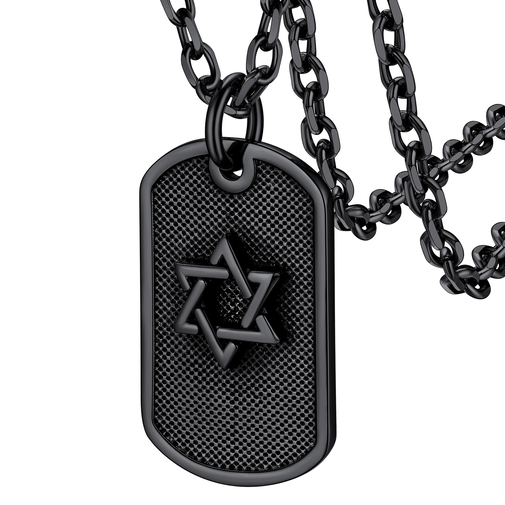 Stainless Steel Star of David Dog Tag Necklace for Men Women