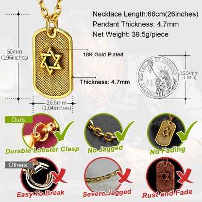 Stainless Steel Star of David Dog Tag Necklace for Men Women