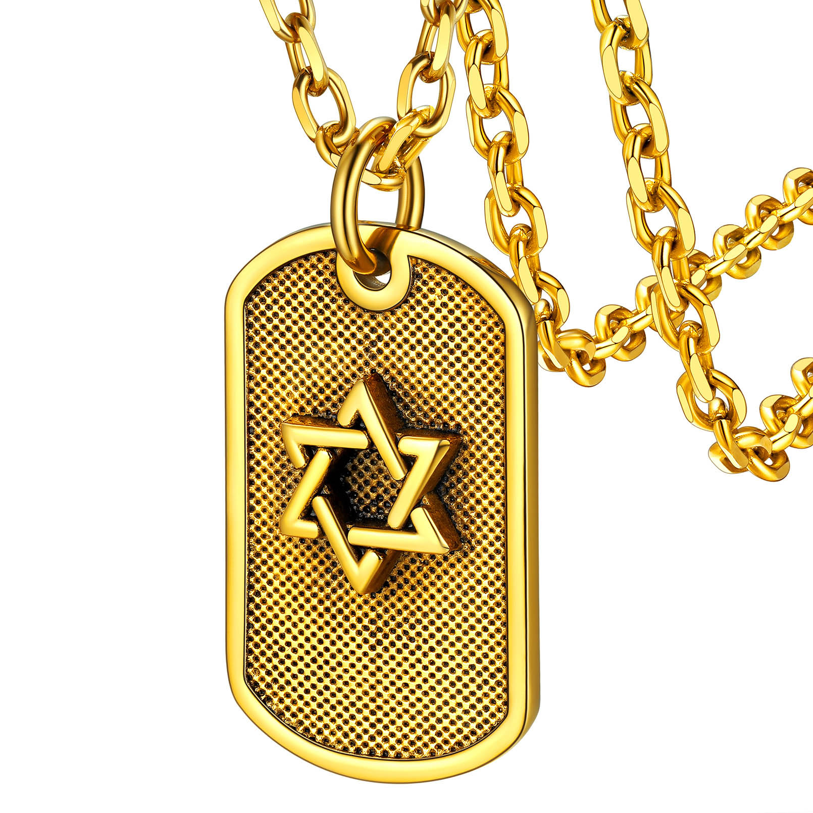 Stainless Steel Star of David Dog Tag Necklace for Men Women