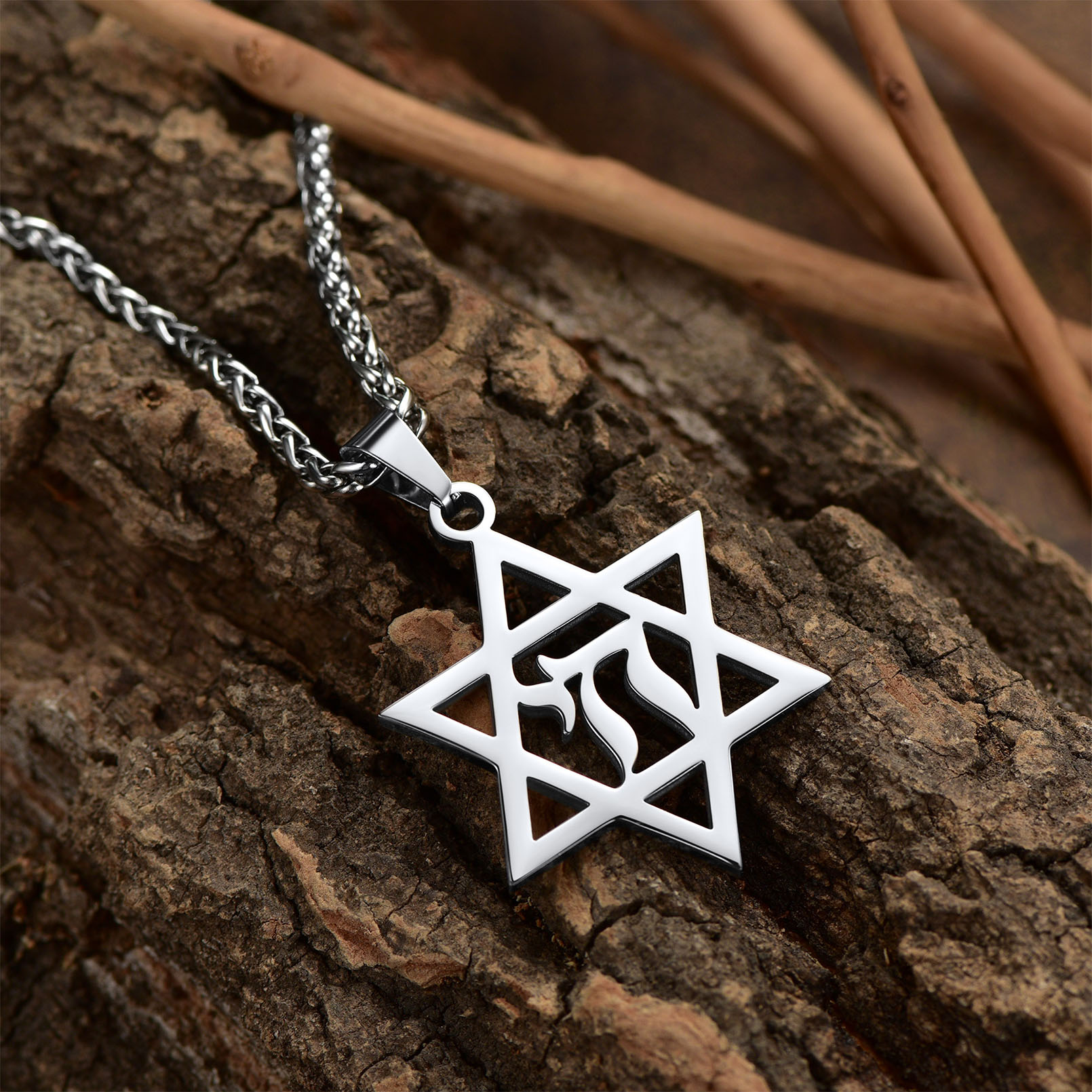 Stainless Steel Star of David Hebrew Necklace for Men Women