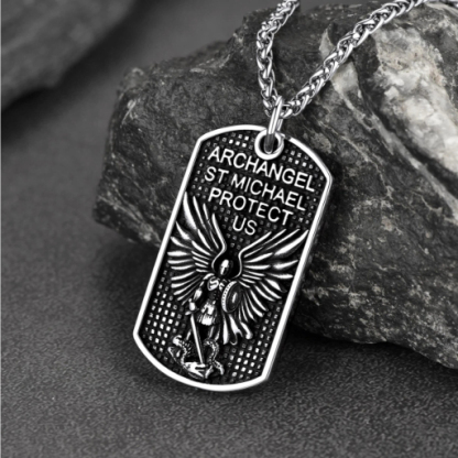 Stainless Steel Religious St. Michael Dog Tag Necklace for Men