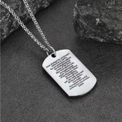 Stainless Steel Religious St. Michael Dog Tag Necklace for Men