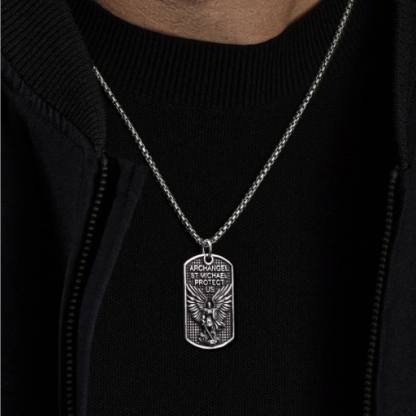 Stainless Steel Religious St. Michael Dog Tag Necklace for Men