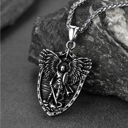 St. Michael Shield Stainless Steel Pendant Necklace for Men
