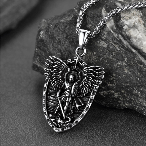 St. Michael Shield Stainless Steel Pendant Necklace for Men