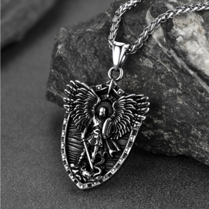 St. Michael Shield Stainless Steel Pendant Necklace for Men