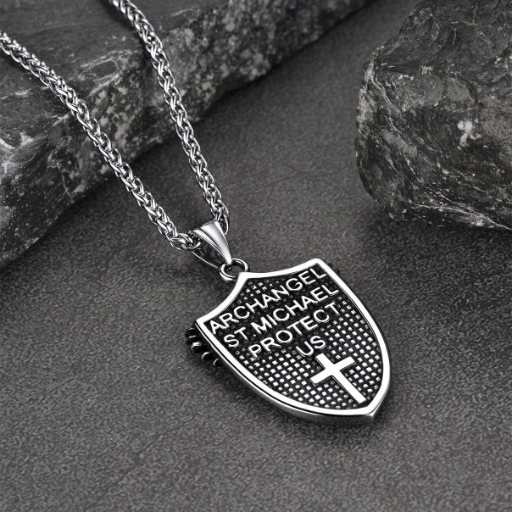 St. Michael Shield Stainless Steel Pendant Necklace for Men