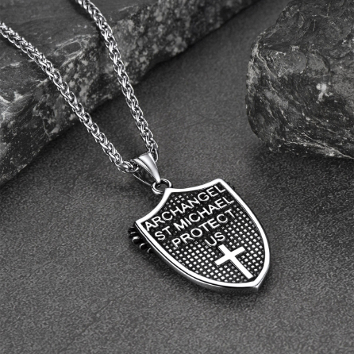 St. Michael Shield Stainless Steel Pendant Necklace for Men