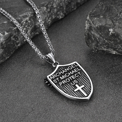 St. Michael Shield Stainless Steel Pendant Necklace for Men