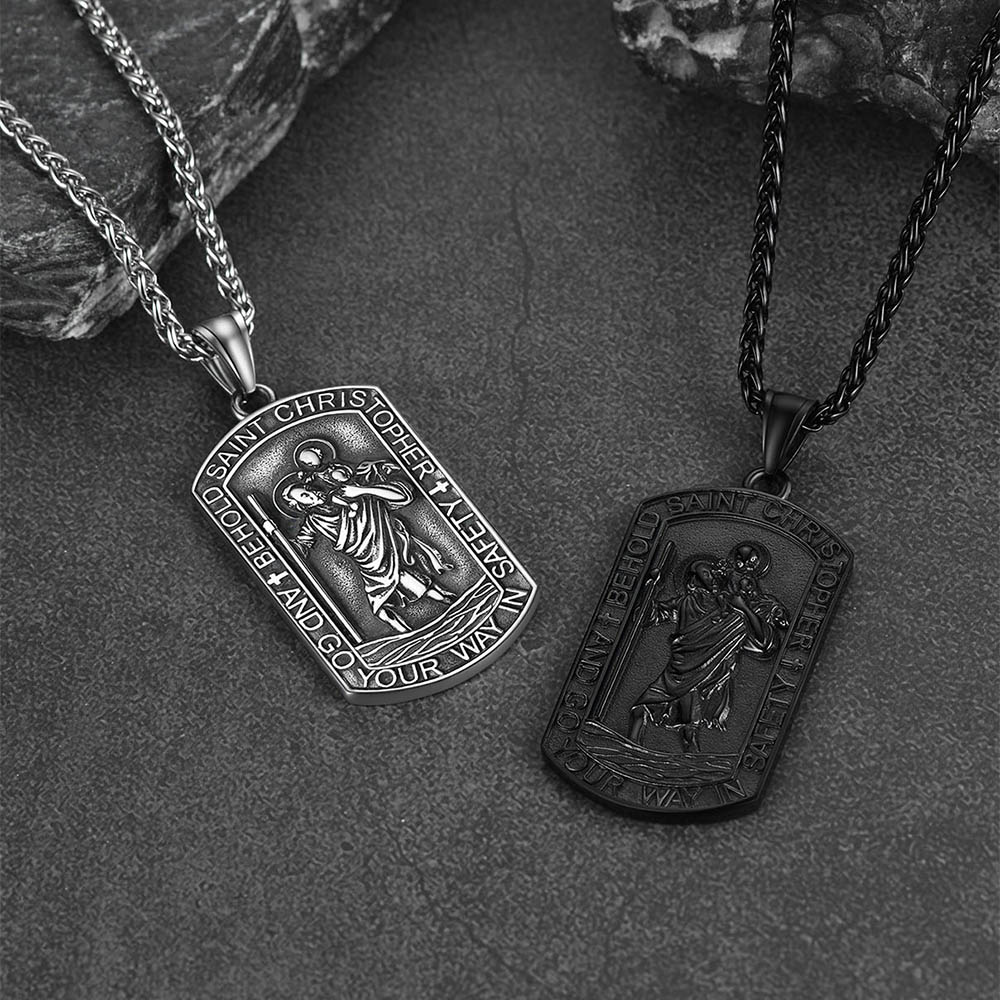  Stainless Steel St. Christopher Dog Tag Necklace for Men