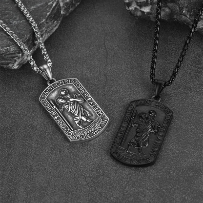  Stainless Steel St. Christopher Dog Tag Necklace for Men