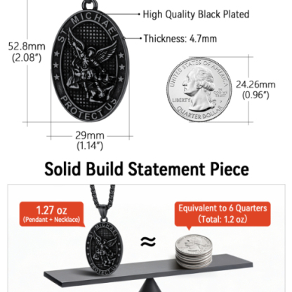 Stainless Steel Oval St. Michael Pendant Necklace for Men