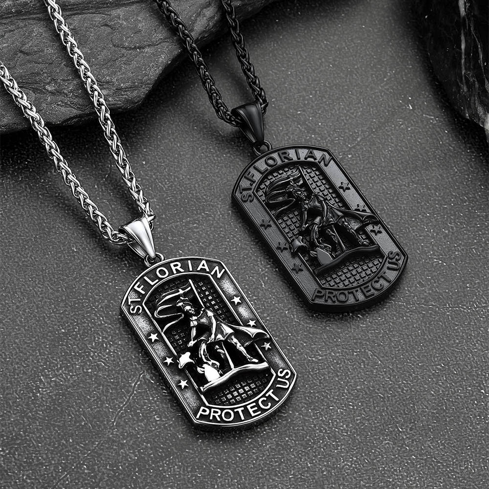 Stainless Steel Firefighter Dog Tag Necklace for Men