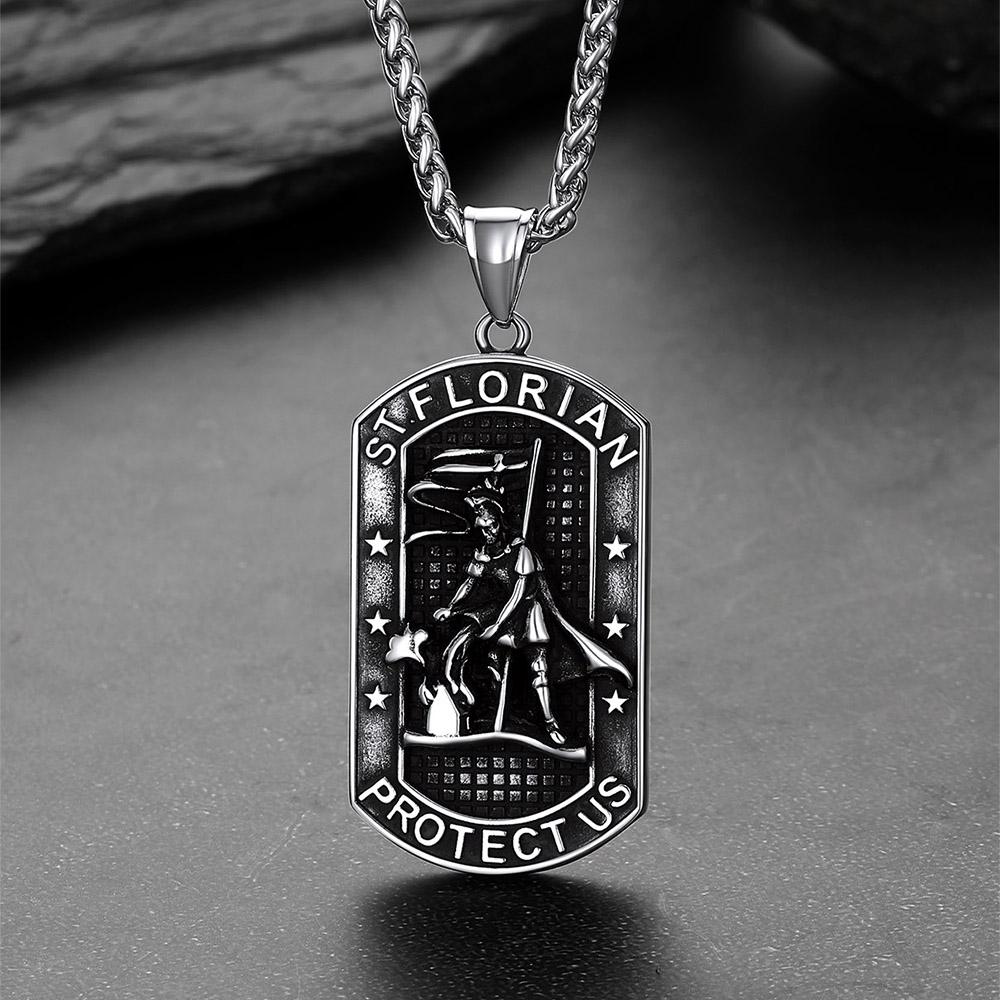 Stainless Steel Firefighter Dog Tag Necklace for Men