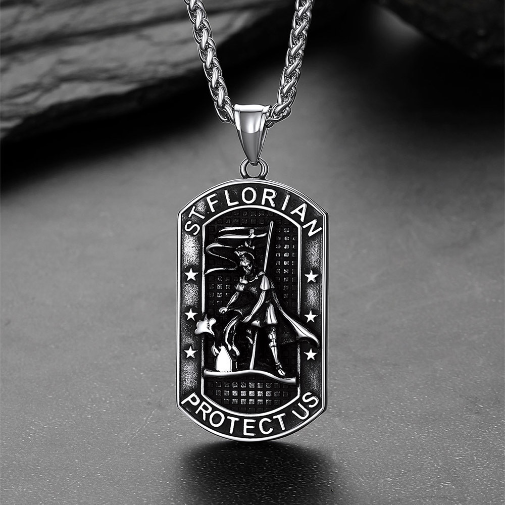 Stainless Steel Firefighter Dog Tag Necklace for Men