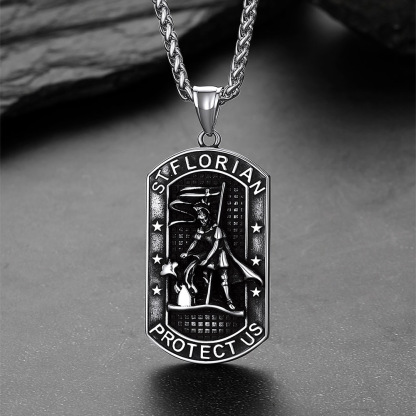 Stainless Steel Firefighter Dog Tag Necklace for Men