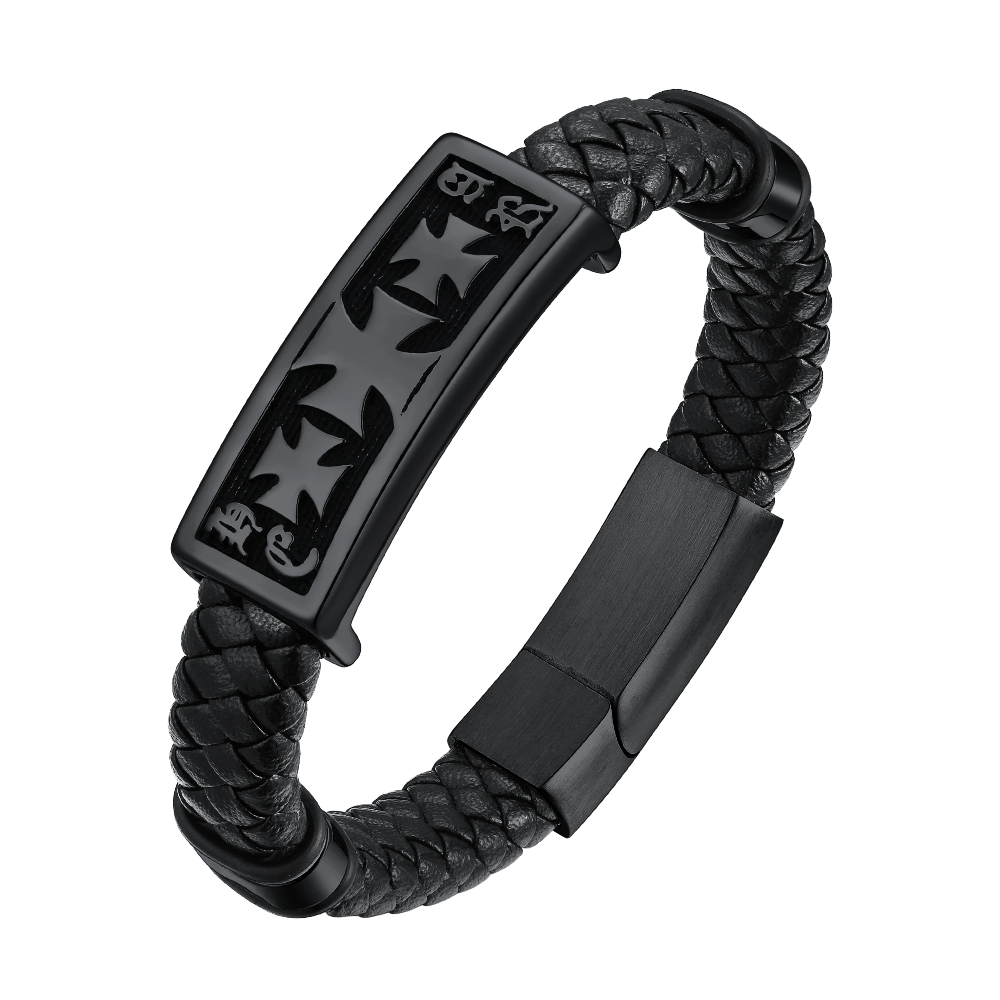 Templar Cross Leather Cord Wristband Bangle For Men