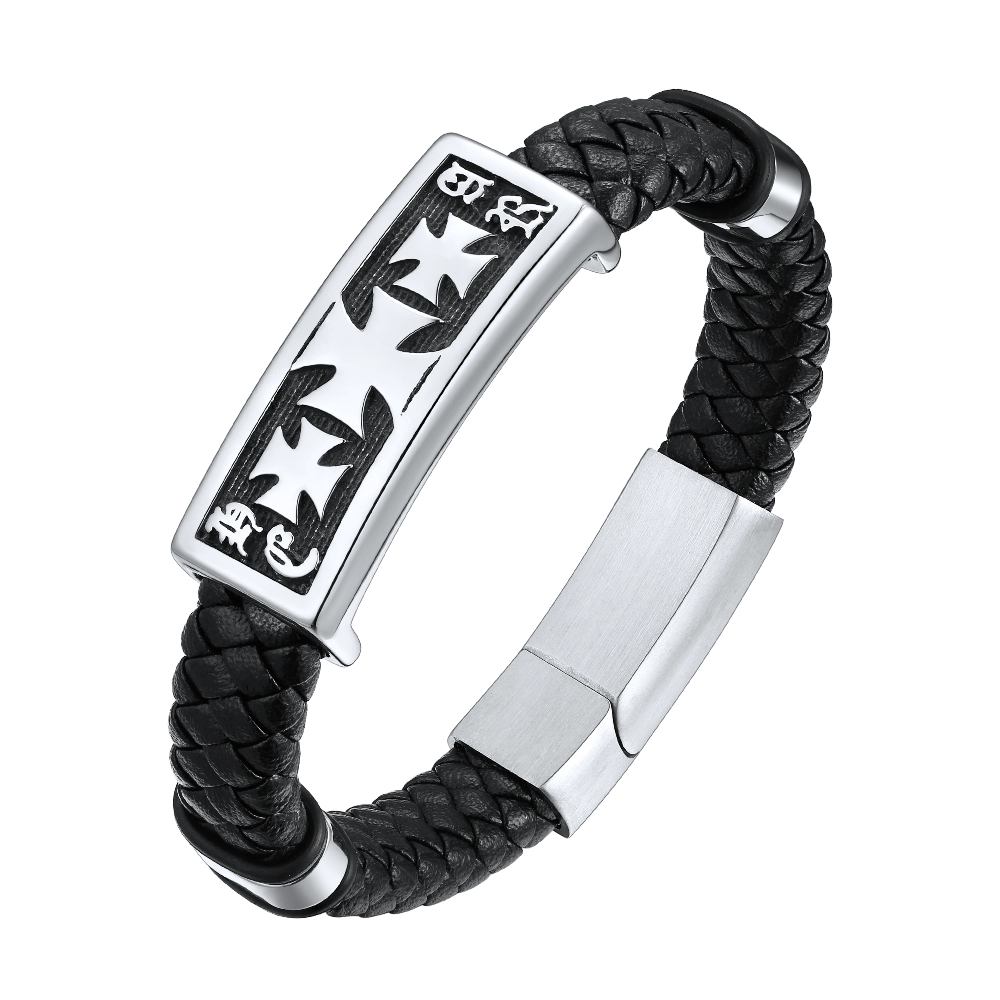 Templar Cross Leather Cord Wristband Bangle For Men