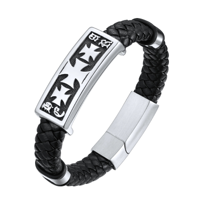 Men's Templar Cross Leather Cord Bracelet Medieval Vintage Crusader Jewelry