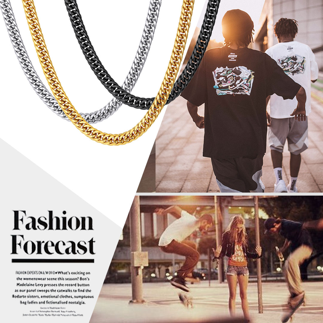 Thick Miami Cuban Chain for Men Women Gold Silver Black