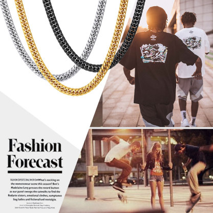 Thick Miami Cuban Chain for Men Women Gold Silver Black