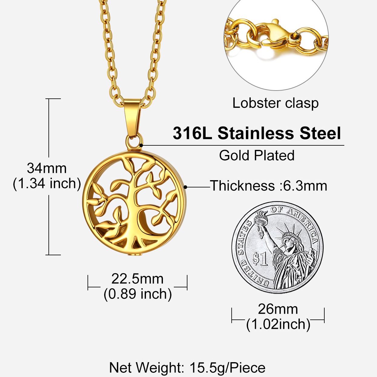 Tree of Life Cremation Urn Ashes Necklace For Him&Her