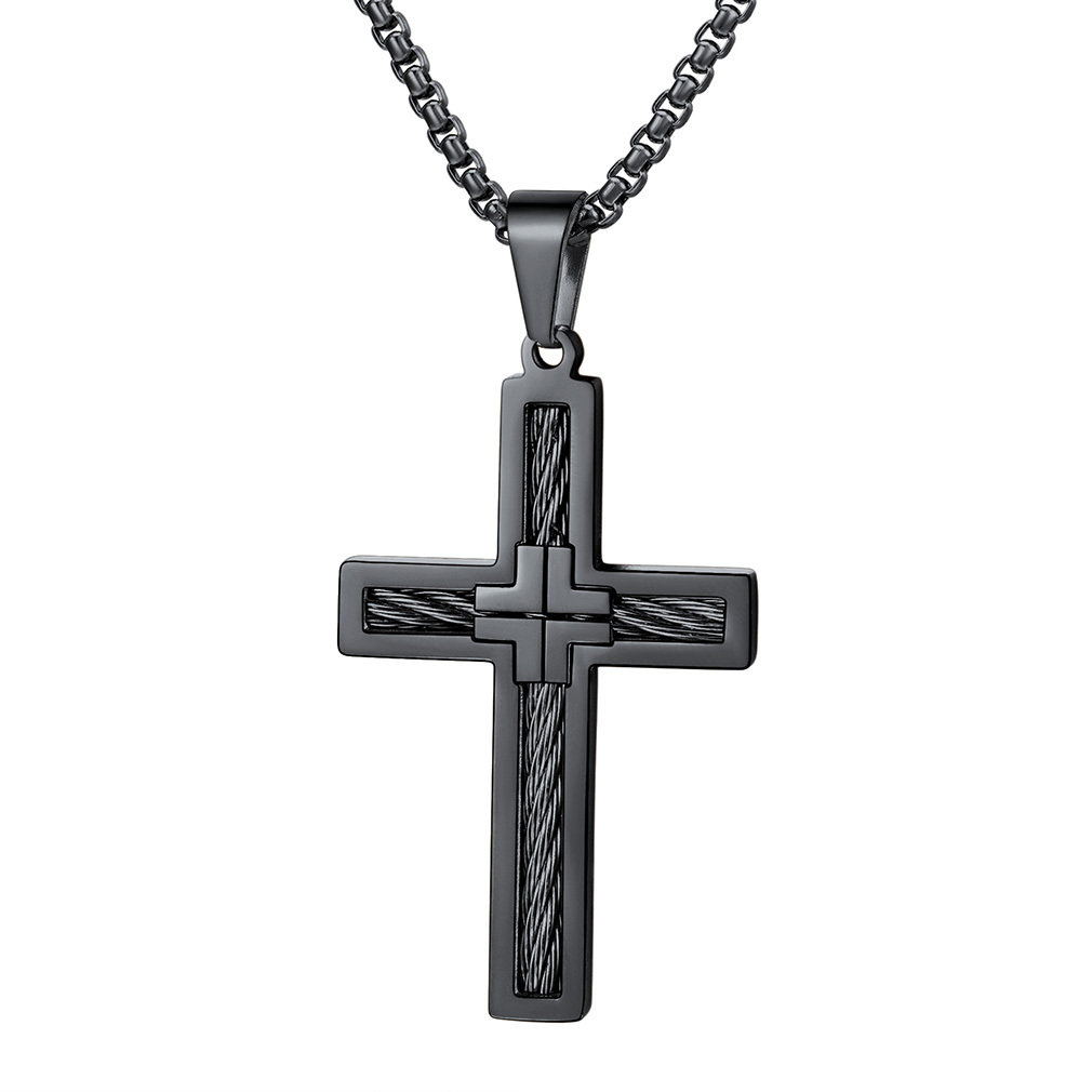Twisted Pattern Cross Necklace Pendant Stainless Steel Black - main image