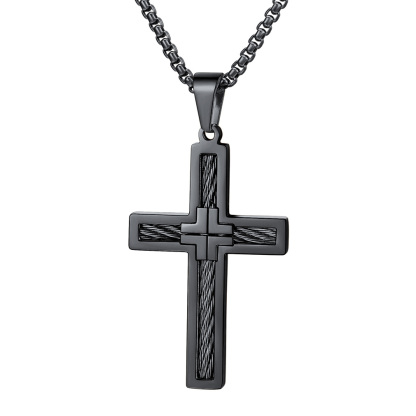Twisted Pattern Cross Necklace Pendant Stainless Steel Black - main image